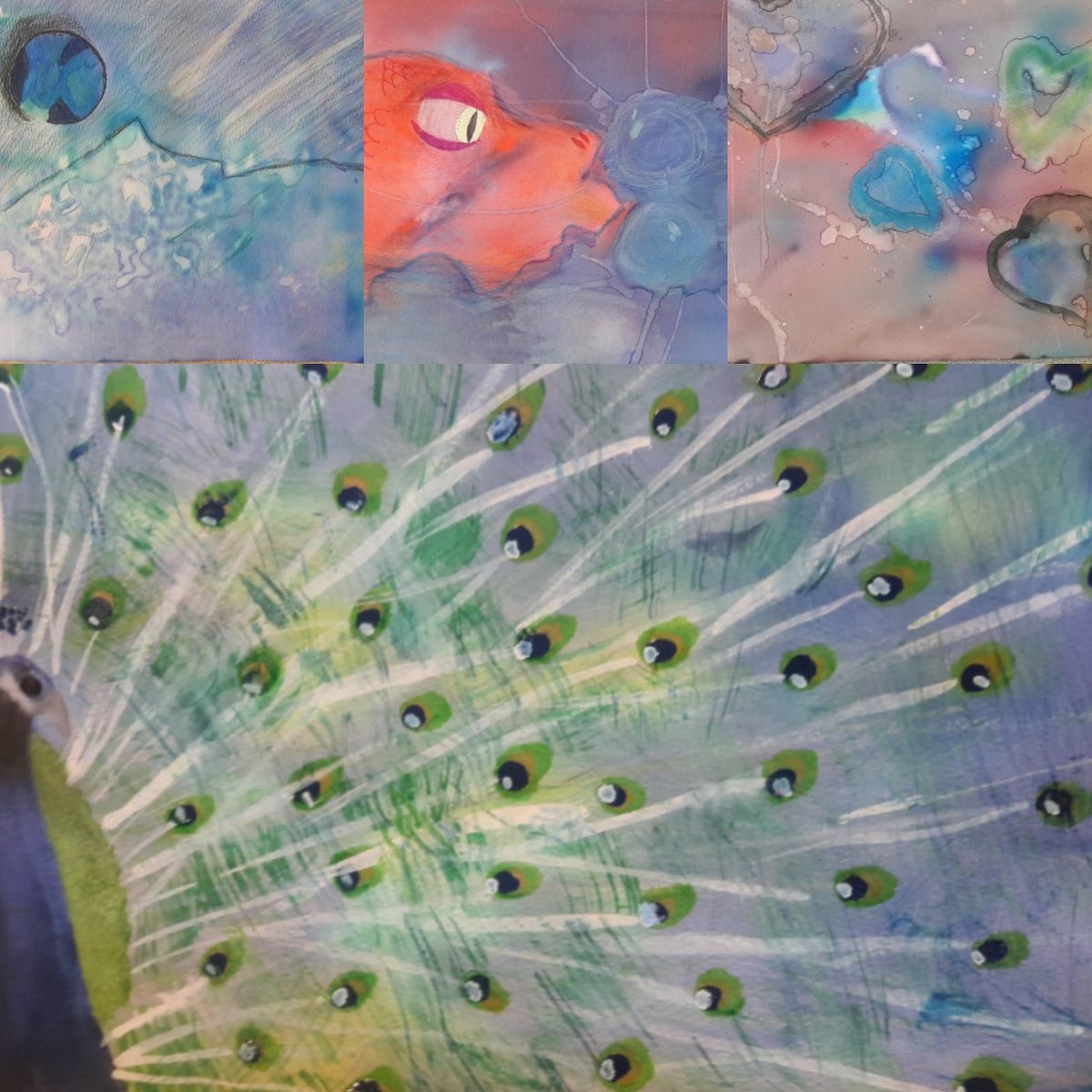 JeweleeLukowski's tweet photo. Advanced Art had lots of fun with these Abstract watercolors! Lots of creativity! #bcmsmustangs #mustangnation
#mustangartdept https://t.co/j8WFHKKBFY