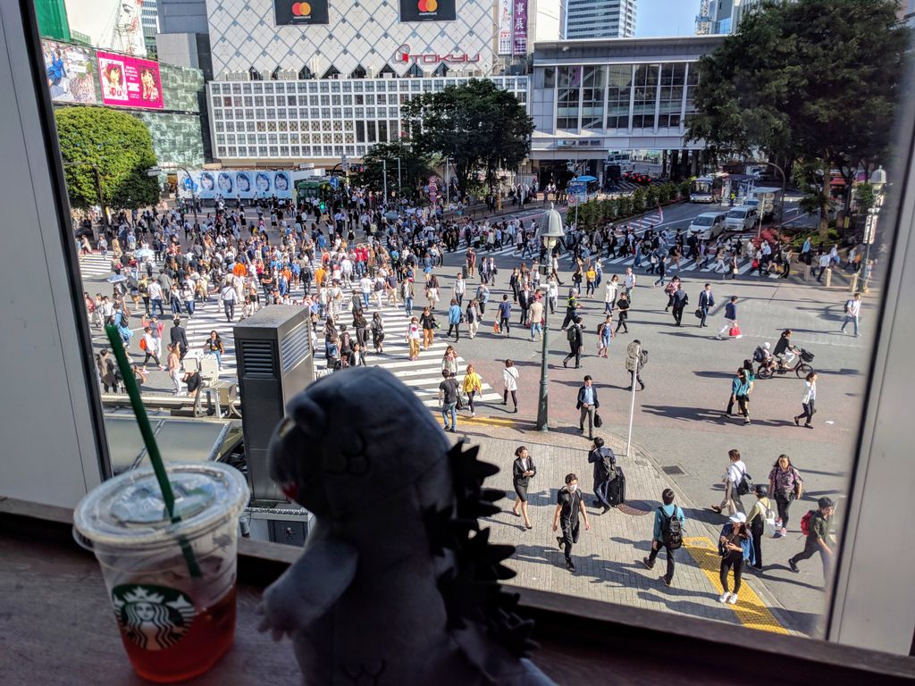 ThinkCoolToys's tweet photo. Drinking Starbucks while people watching at Shibuya.

#godzilla #japan #japantrip #japantravel #tokyo #plush #shibuya #shibuyastation #japantrip2018 #plush #shibuyatokyo #japantokyo #japantravelphoto #shibuyacrossing #shibuyascramble #starbucks #shibuyastarbucks https://t.co/LiYtRXjNrn