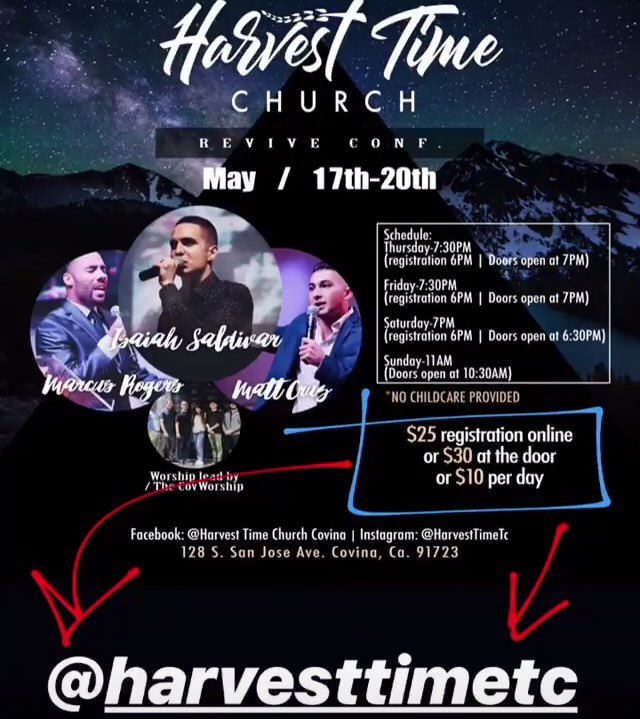 harvesttimetc's tweet photo. DAY 2 TONIGHT!!!!!! Last night with @IsaiahSaldivar  was GLORIOUS! Tonight, he will be giving another word!!!
#Revival18 https://t.co/lUKSfpnLJL