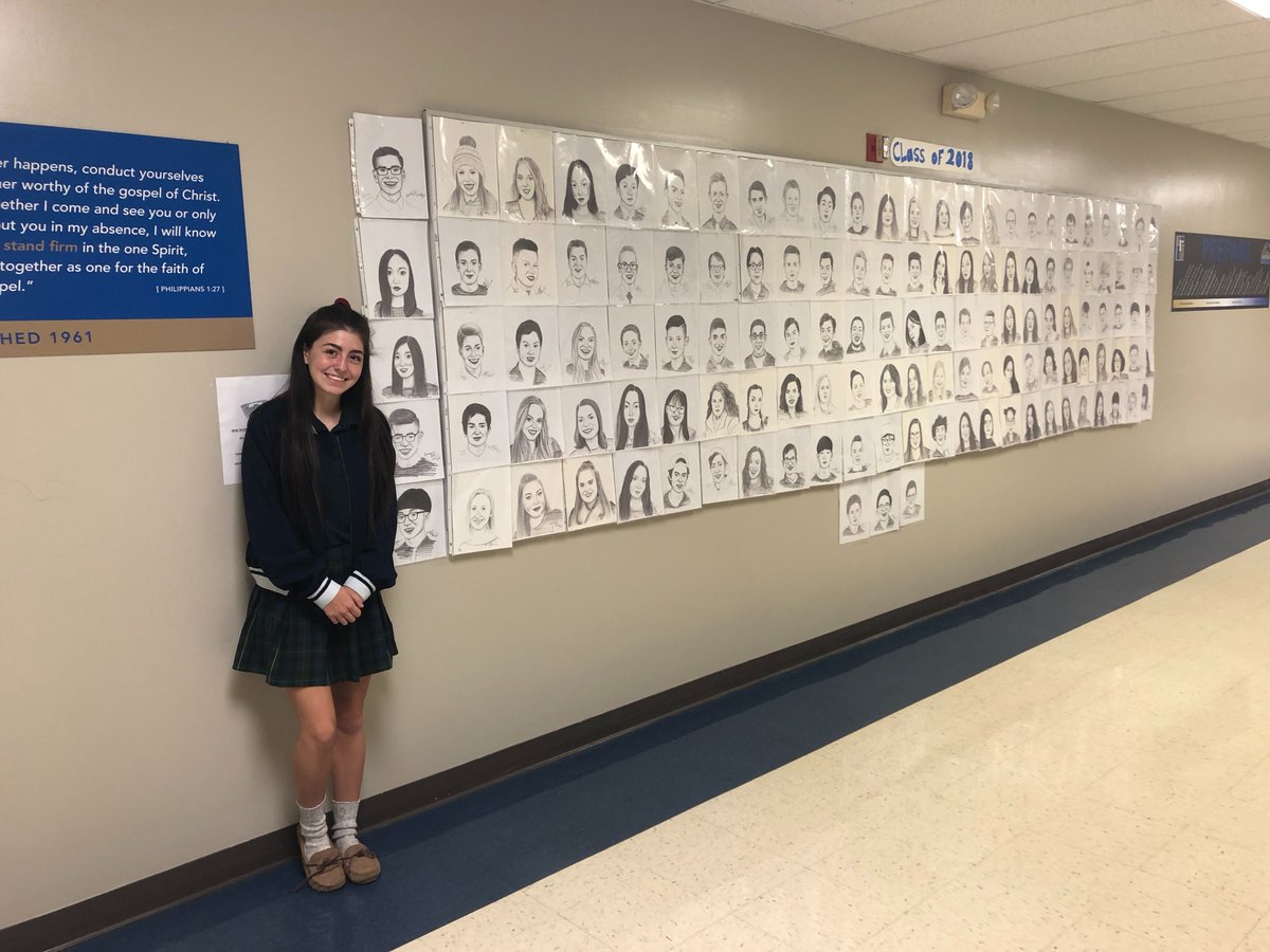 DeanNybes's tweet photo. This was such a cool surprise for all the students and staff today.  Senior Bridget Heffner has been working for over 60 hours since February during the evening at home to give a gift to her class.  She did a sketch of each of her fellow classmates!!

#RoyalLionLIfe https://t.co/5RWP7VMl9c