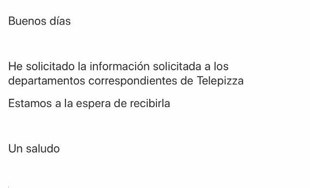 bcn_cgt_telepi's tweet photo. Y tras un mes solicitando a Telepizza que nos pase los informes de los uniformes vigentes, recibimos hoy esta respuesta.
#LaCasualidad que se parece mucho a la que recibimos hace 1 mes
#Telepizza #Telestafa #Teletimo https://t.co/b6RITA30tC
