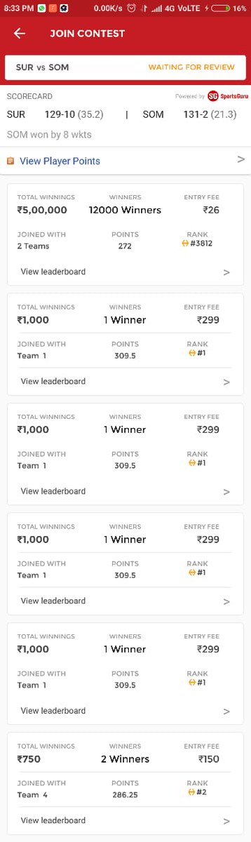 Imdhaliwal8's tweet photo. Congratulations all please share ur winning secrenshot hope u all won
#dream11
#oddcup
#royallondonodd
#SURvSOM https://t.co/LKuIIiWXwc
