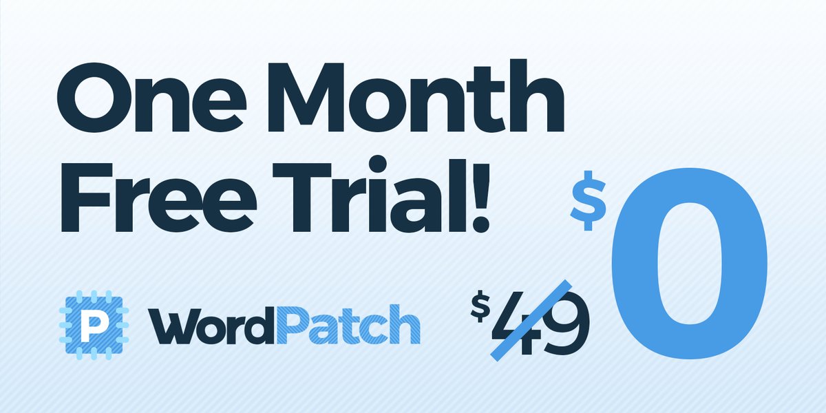 Word_Patch's tweet photo. Save yourself time & money now! Try a free 1-month trial of our #WordPatch, a #wordpressplugin that saves you time & money by automatically applying custom file modifications and patching your #WordPress installation whenever there are updates. @yoursLtd #innovation #tech https://t.co/fGwrABAEKU