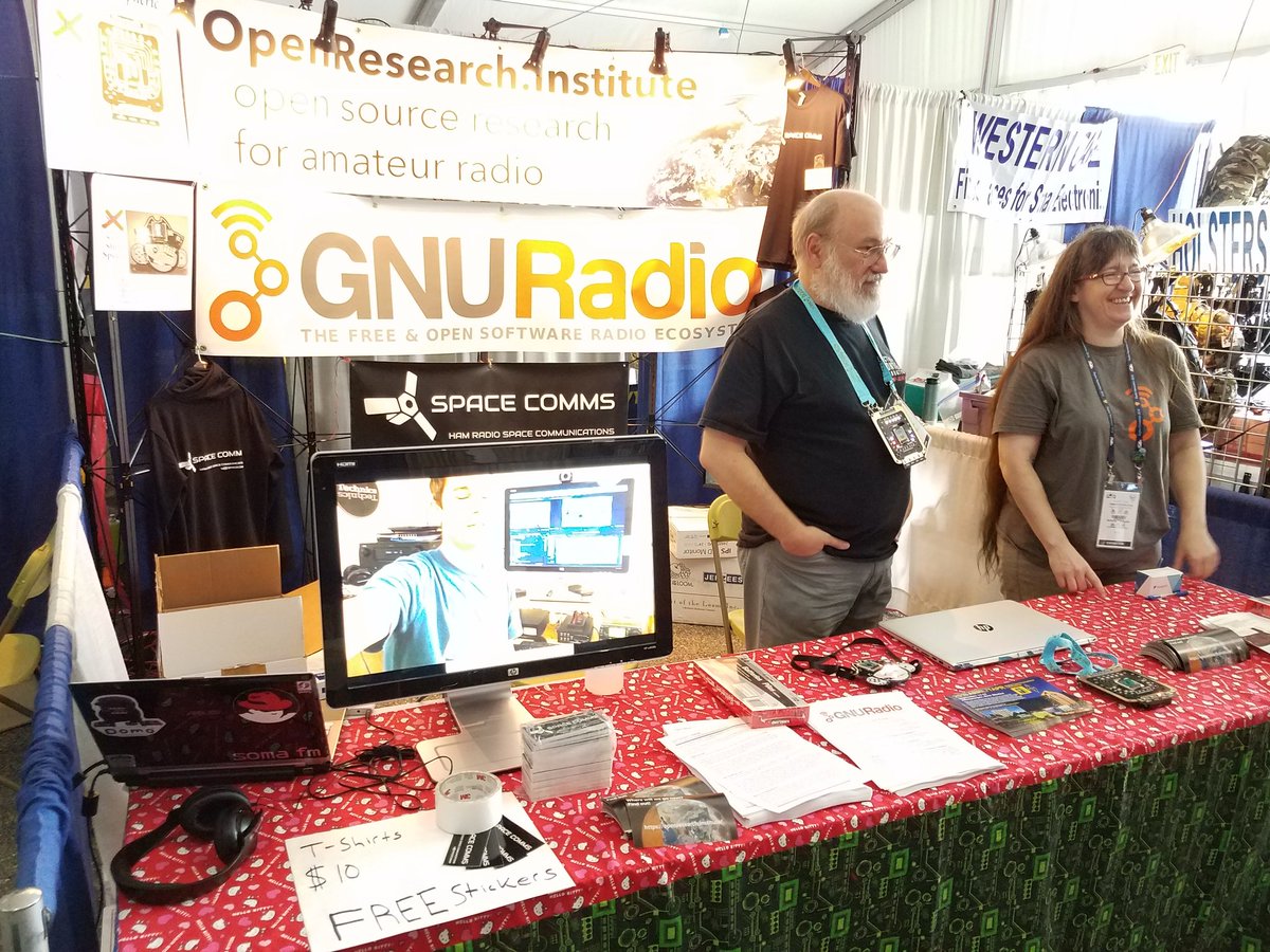 SpaceComms1's tweet photo. Set up here at #hamvention with Open Research Institute, @gnuradio, and @faradayrf! Booth 6203 building 6. @abraxas3d @BrucePerens https://t.co/LuMbqJ7pxF