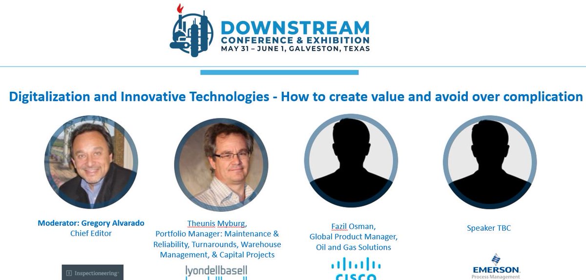 ReutersPetChem's tweet photo. Fantastic panel to take place at #Downstream2018 alongside @Inspectioneer , @LyondellBasell, @Cisco and @EMR_Automation . Book your space now to join the discussion! https://t.co/IulYDBagKf
#downstreamprocessing #downstreamoilandgas #petrochemical #digitalinnovation https://t.co/odcK7AHzIR