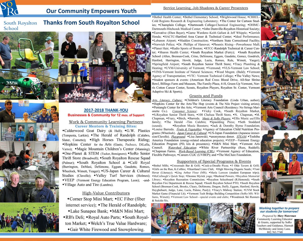 MFWatermanVT's tweet photo. It takes a village to raise a child--thanks from SoRo School.  Annually in the Herald of Randolph we provide this recognition.  #vted, @BizVermont, https://t.co/Lv4Csi7ORq https://t.co/TaY00DJ5SH