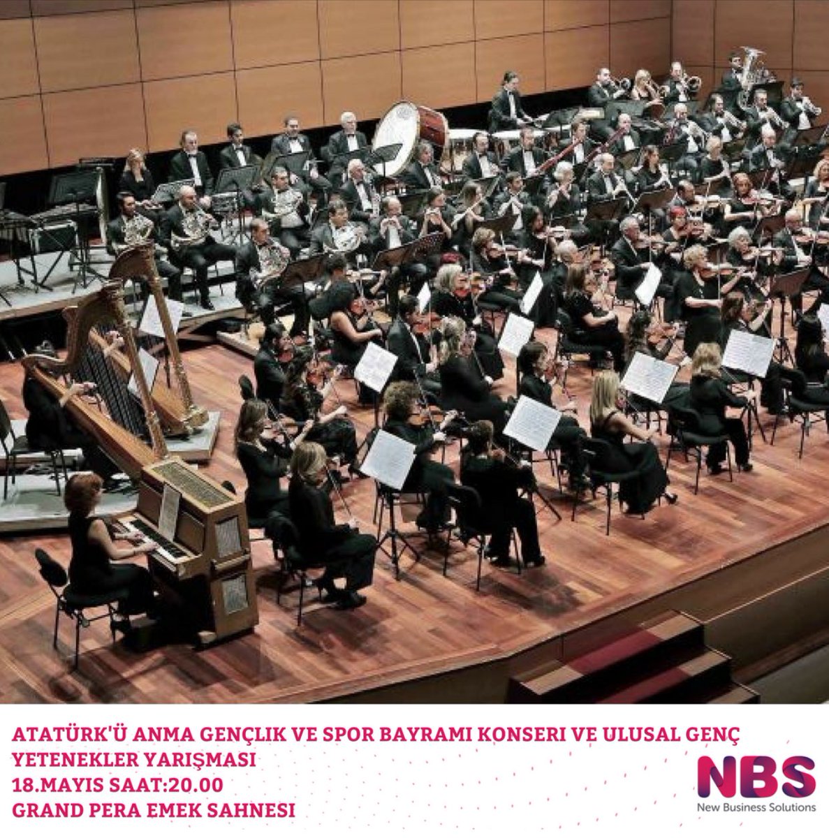 NBSHR's tweet photo. Atatürk'ü Anma Gençlik ve Spor Bayramı Konseri ve Ulusal Genç Yetenekler Yarışması, Raoul Grüneis'in yönetiminde 18.Mayıs saat 20.00'de Grand Pera emek sahnesinde gerçekleşecek. 

#nbshr #happilysuccessful #perfectlyrecruited  #art #konser #GrandPera #nbsweekend #nbshaftasonu https://t.co/YXQLIzvKsA