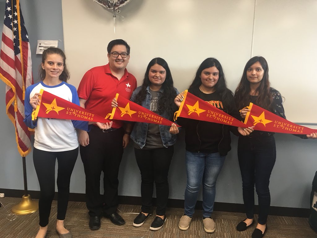 USTadmissions's tweet photo. Congratulations to these wonderful ladies @EAST_ECHS decision day! @USTMarcos is excited to welcome them to @stthomashouston #CeltFamily today! Gooooo Celts! #UST22 #IamUST #WeareUST https://t.co/iKjXhEUUEz