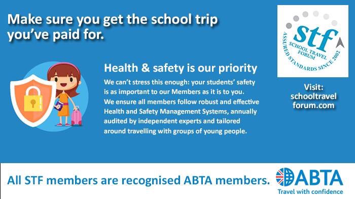 Organising a school trip can be time demanding. We have an accredited Learning Outside the Classroom quality badge keeping your paper work to a minimum when needing further assurance. We’re proud members of <a href="/STF_Forum/">School Travel Forum</a> and <a href="/ABTAtravel/">ABTA</a>. #beABTAsmart