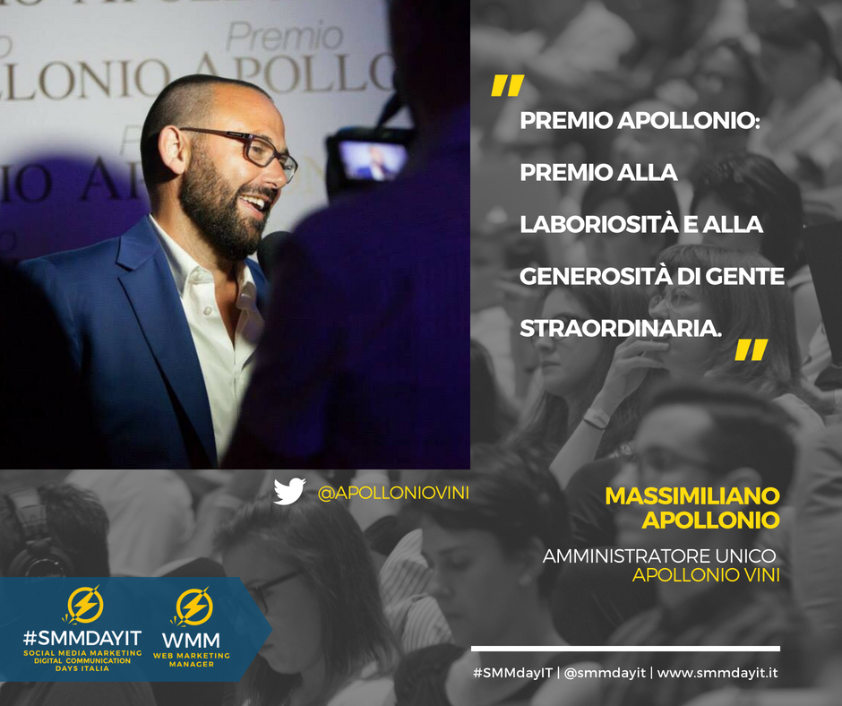 Il premio <a href="/apolloniovini/">Apollonio Vini</a> è un premio alla laboriosità e alla generosità di gente straordinaria. #SMMdayIT