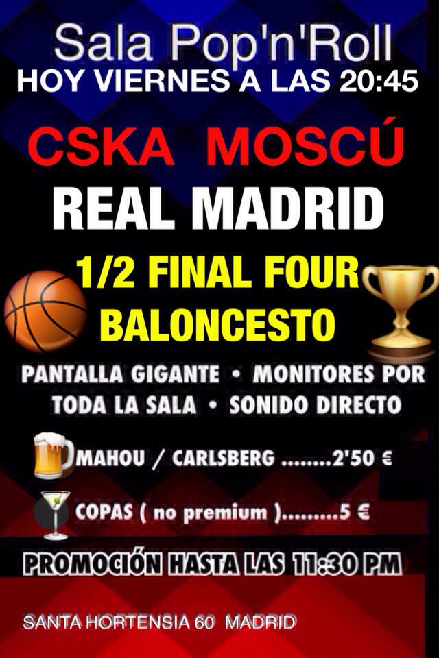 #FinalFour #RealMadrid #Baloncesto #Basket #CSKA <a href="/RMBaloncesto/">Real Madrid Basket</a> #Madrid #Belgrado #PopEspañol #PopLatino #HombresG