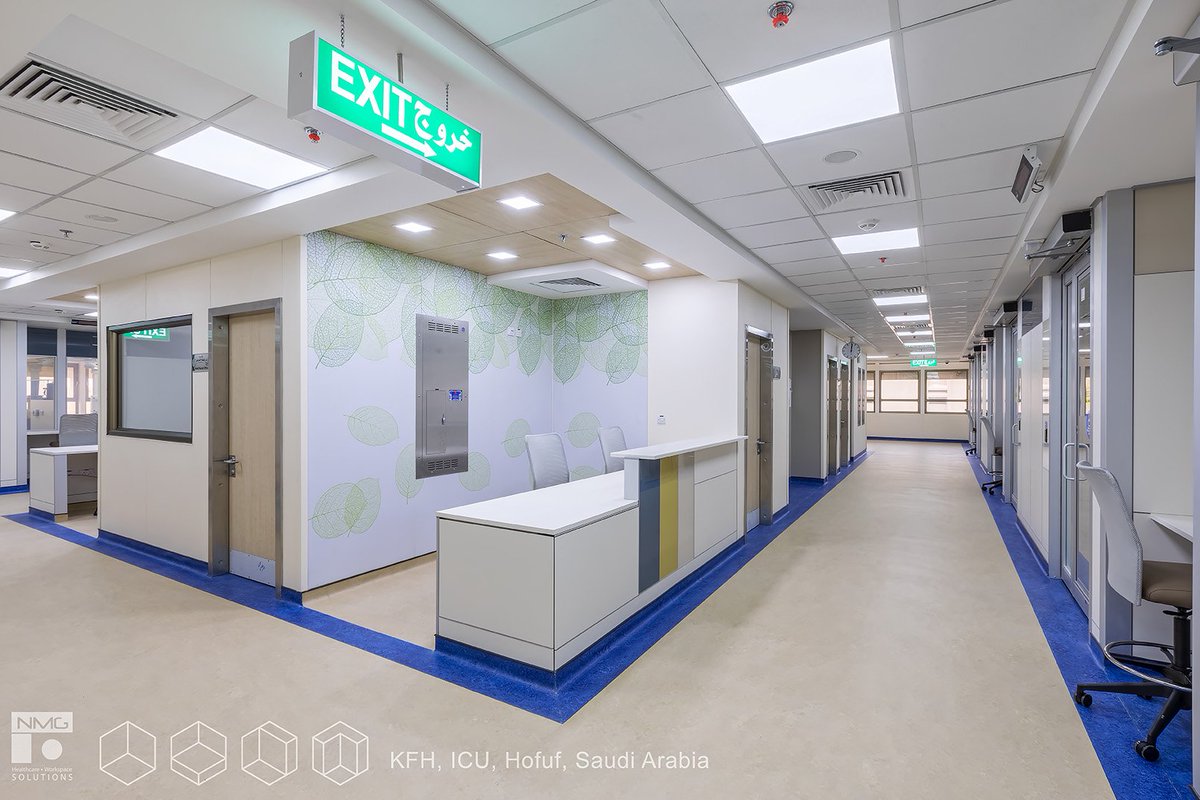 NMGSolutions's tweet photo. We used calming tones and a #naturetheme in this Intensive Care Unit design at King Fahad Hofuf #Hospital in #SaudiArabia in order to create a sense of peace and tranquility. Featuring @dirtt Bespoke Ceiling and Modular Wall Solutions. #healthcaredesigns #interiordesign https://t.co/mU0goo4Hqp