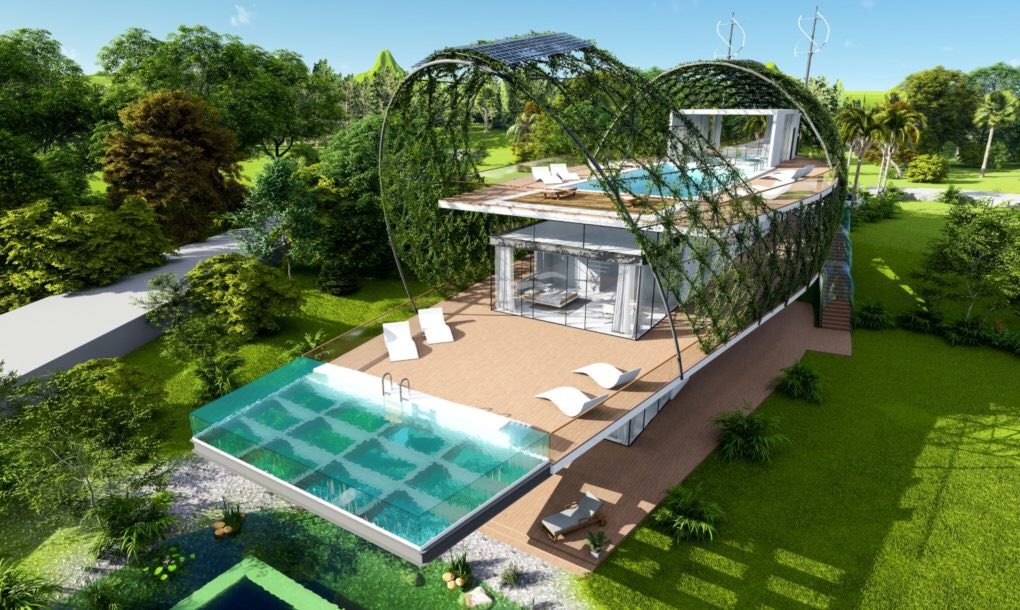 Cocooned in nature, love this #minergieECO self sufficient home design in the Caribbean. Reminds us of #heartofglass at last years #RHSChelsea.