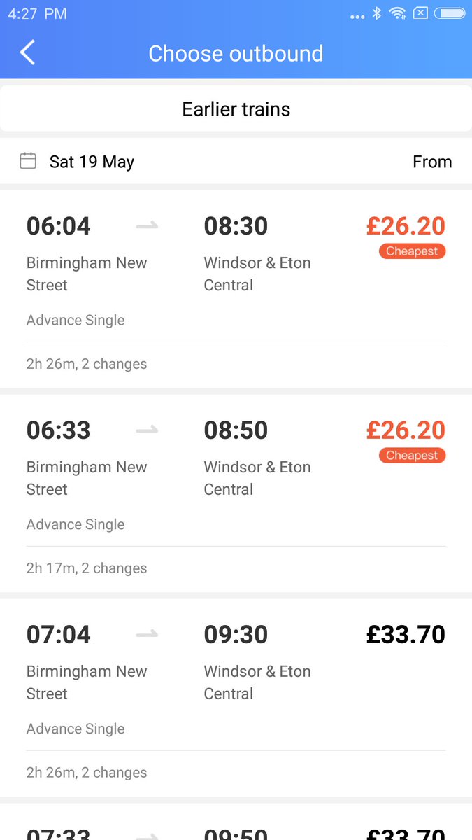 thetrainpal's tweet image. #CheapTrainTickets #TheWindsor Find cheap rail tickets to Windsor to watch the Royal Wedding. It cost only ￡26.20 from Birminham to Windsor on Saturday 19th May. 😎😎No booking fees! No extra charges! More cheap train tickets from here: play.google.com/store/apps/det…