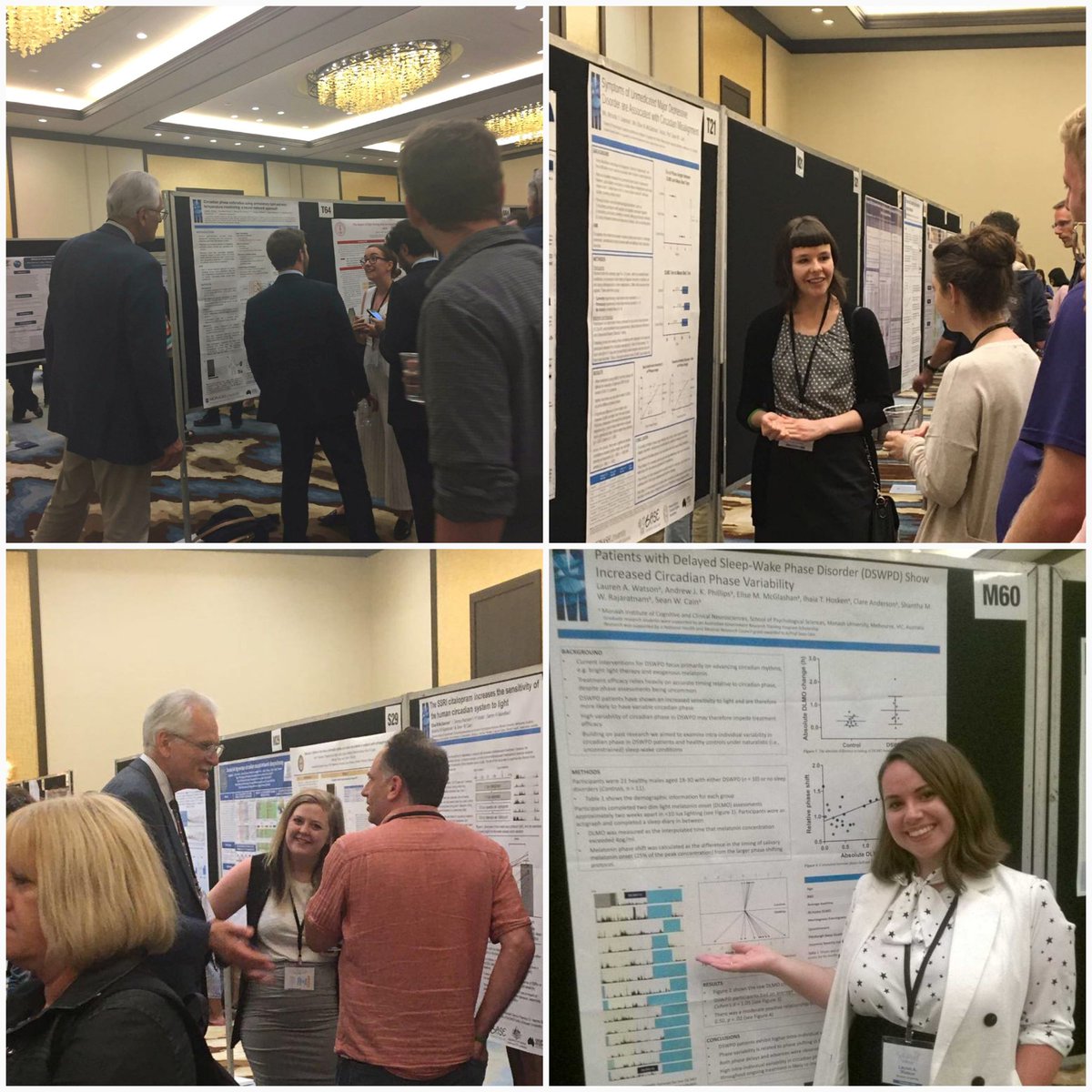 MonashSleepLab's tweet photo. Great poster sessions at #SRBR2018, well done to Michelle, Elise, Lauren and Julia presenting their work! https://t.co/jGdtoiTxex