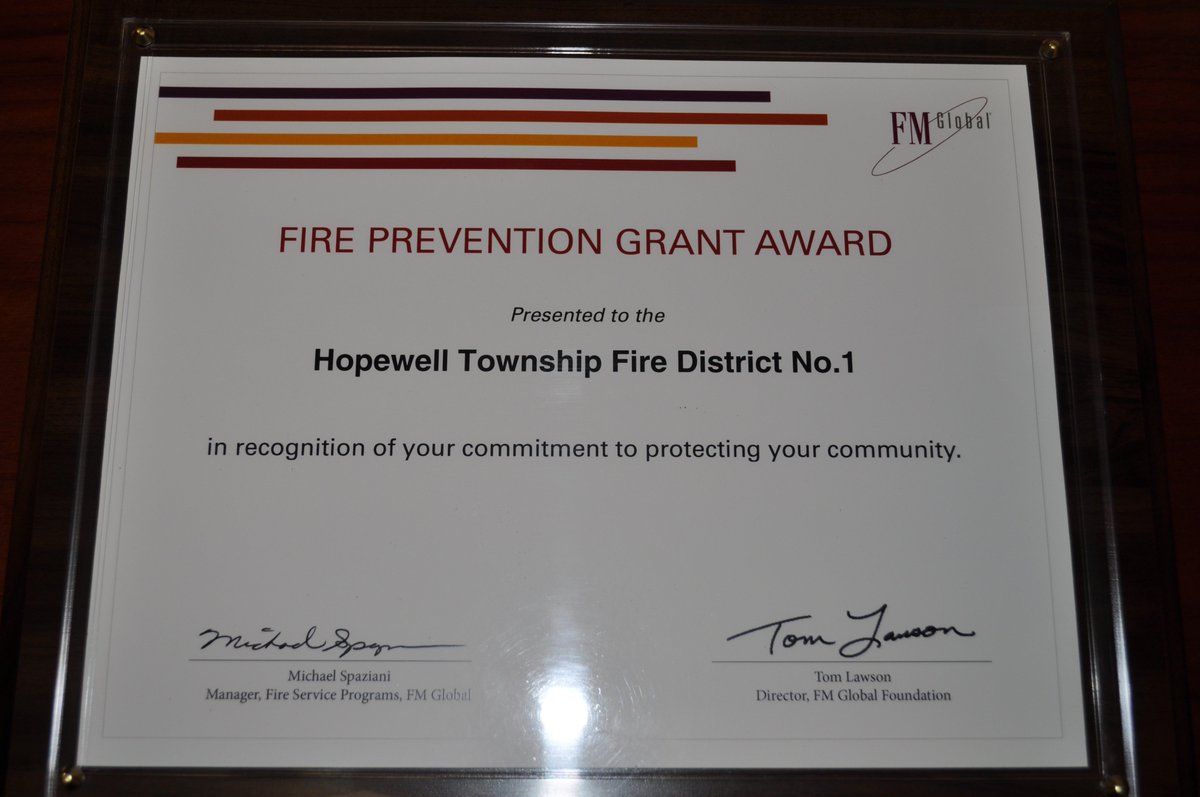 HpwlTwpFire's tweet photo. The Hopewell Township Fire District would like to thank FM Global for contributing to the citizens of Hopewell Valley through their grant program. The grant money will go directly towards our mission of protecting Hopewell Valley through education and Hopewell Be Safe campaign. https://t.co/OwyGuIKXjM