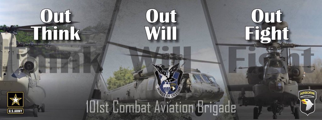 101CAB's tweet photo. The @USArmy announced upcoming @101CAB 2018 deployment to Afghanistan. Weβre ready for our next Rendezvous with Destiny #Outthink #Outwill #Outfight https://t.co/VZPLHEXSOH