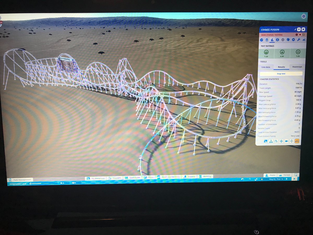 SV_Fan_325's tweet image. My @premierrides blitz coaster, #CosmicFusion, is complete! This means that every single coaster in my @PlanetCoaster park #ImaginationLand has been created! Next up is to record videos of the coasters then add flat rides and shops!