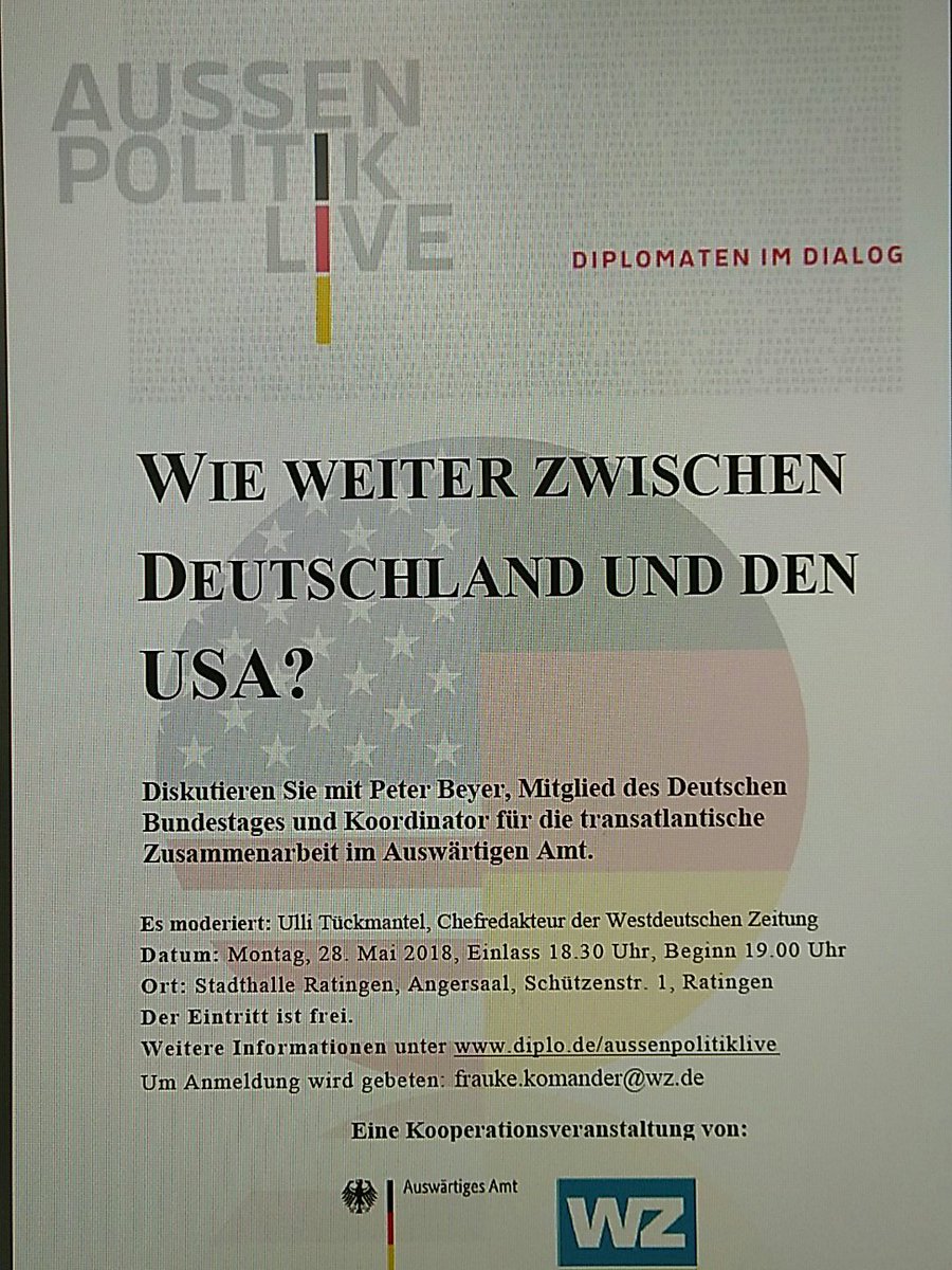 Neues Gesprächsformat von <a href="/wznewsline/">Westdeutsche Zeitung</a> zum Thema #Außenpolitik, zum ersten Mal am 28. Mai in #Ratingen.