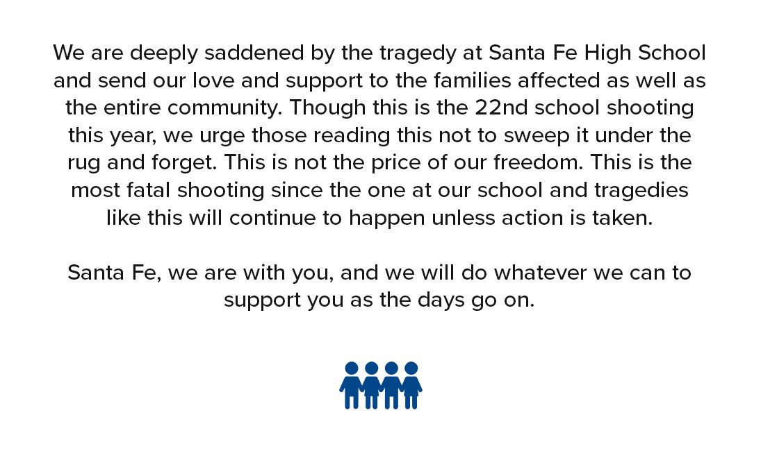 To the students and faculty of Santa Fe High School, we are with you. #MarchForOurLives