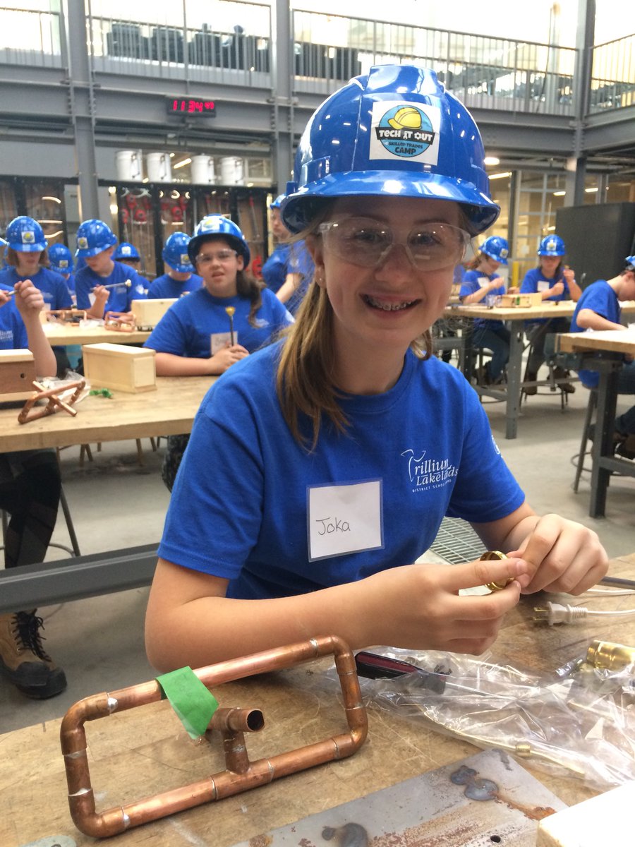 tldsboyap's tweet photo. Final assembly of their lamp project - Carpentry, plumbing, electrical and welding - at Fleming College. Last day of TLDSB Tech It Out Camp. @tldsboyap @_studentsuccess #tldsblearns https://t.co/Xvpw80fcyN
