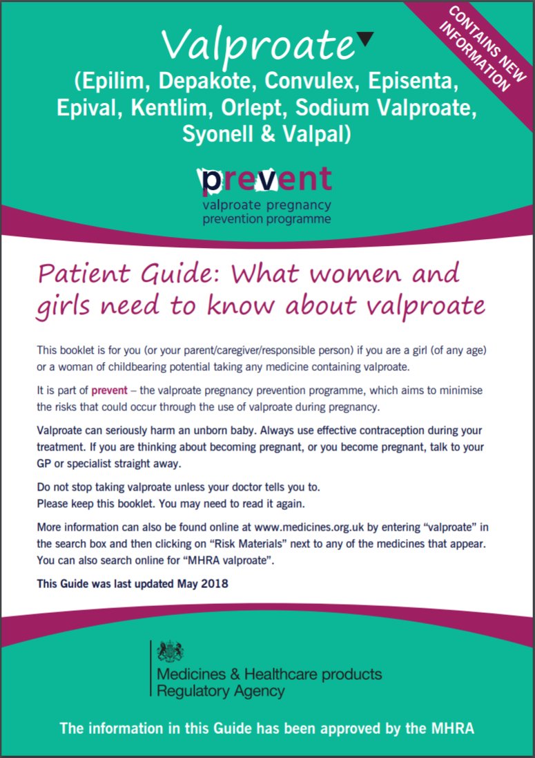 MHRAgovuk's tweet image. If you are a woman on #valproate or the parent of a daughter on valproate, see our patient card and patient booklet here: gov.uk/guidance/valpr… #patientsafety