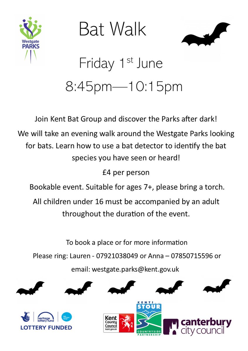 WestgateParks's tweet photo. Another event this half term! 
Bat Walk- discover the parks after dark and learn about the different bats flying around. For more information and details on how to book please visit https://t.co/Wy59cq0UVz https://t.co/rRTsfeYIGP