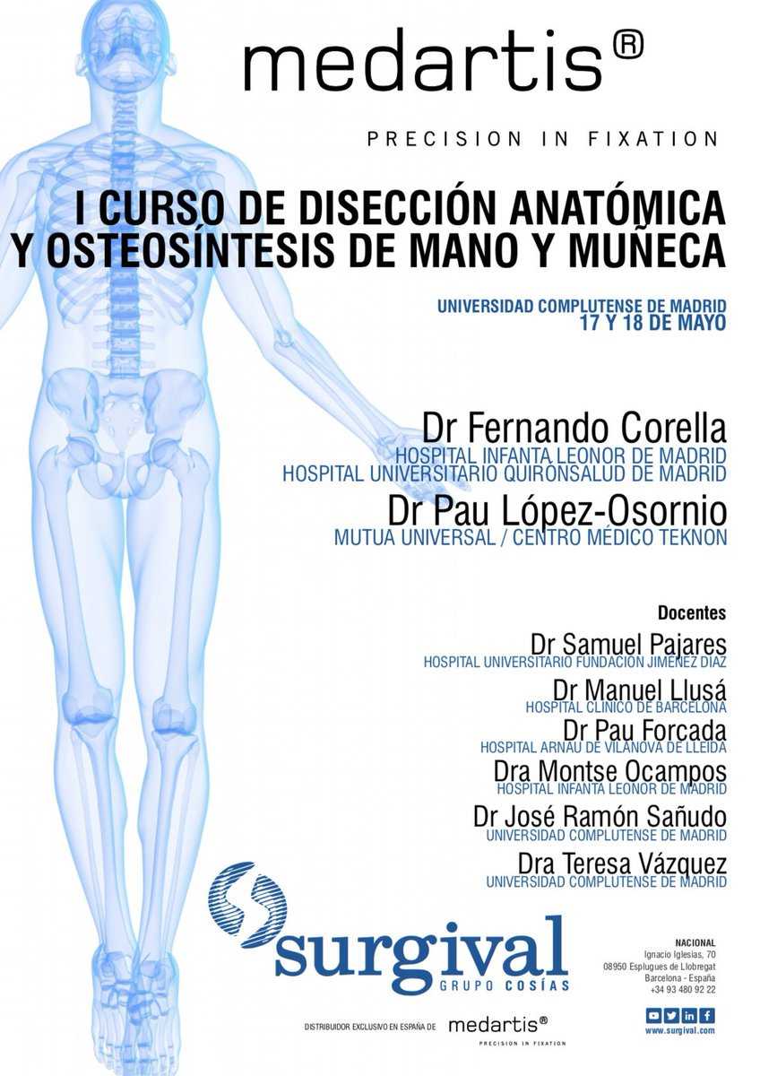 cursosmano's tweet photo. Finalizado el I Curso de disección anatómica y Osteosíntesis de mano y muñeca. Han participado 24 alumnos, en 12 puestos y con una estación de demostración. Disección anatómica, por planos de todo el antebrazo y mano y diversas técnicas de Osteosíntesis con material de Medartis. https://t.co/6m1J1W7GZ6