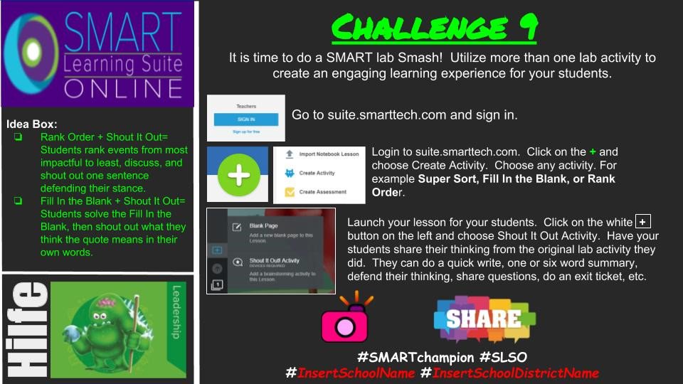 TeachSmartGuru's tweet photo. It's the end of the school year & teachers just wanna have fun! And win prizes! Here is the #SLSO Week 9 Challenge to the rescue! Utilize 2 SMART labs to deepen level of student learning & thinking. Learn more here... https://t.co/cNSVF5qCJP #smartchampion @SMART_Tech https://t.co/008LZjrLkb