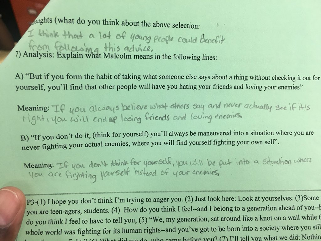 baba_olumiji's tweet photo. #Joy on a #Friday is 8th Grade Ss analyzing the 1964 speech by #MalcolmX advice to teenagers and thinking about how the speech connects to modern challenges #highschoolprep #primarysource #MalcolmXweek #criticalthinking https://t.co/MdJq8ODLGd