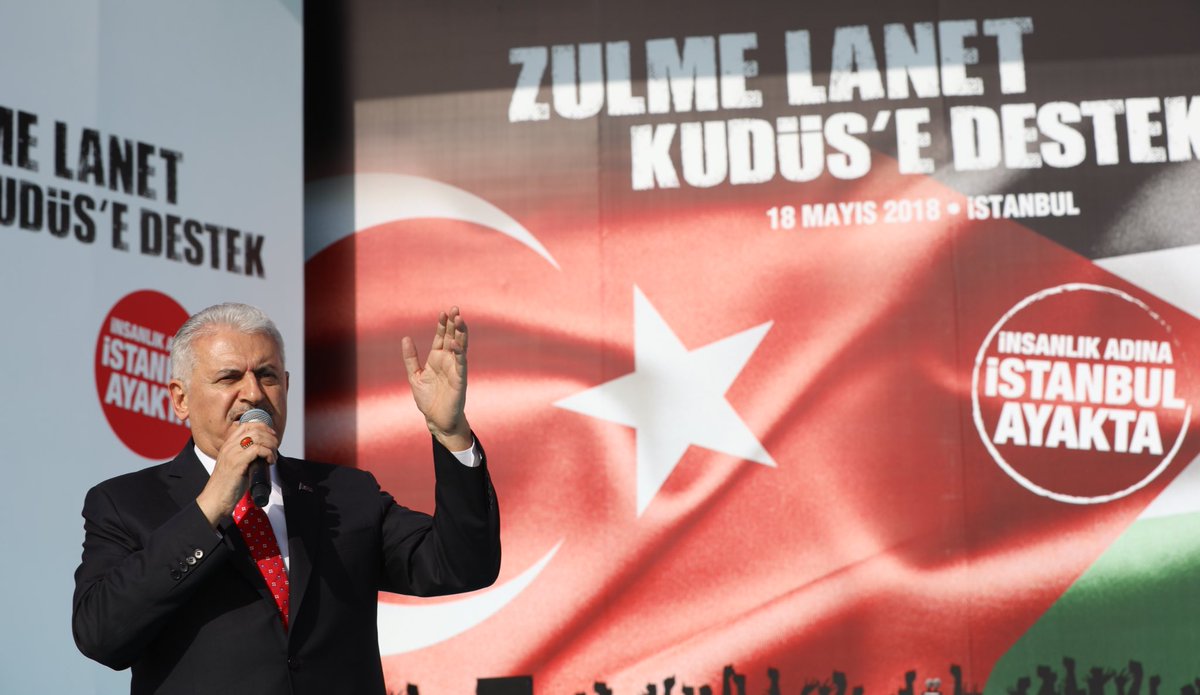 Akparti's tweet photo. Başbakanımız Binali Yıldırım, Yenikapı Miting Alanı'nda Filistin halkına destek amacıyla düzenlenen "Zulme Lanet Kudüs'e Destek" mitingine katıldı. #WeStandForQuds https://t.co/XaitBDaeJV