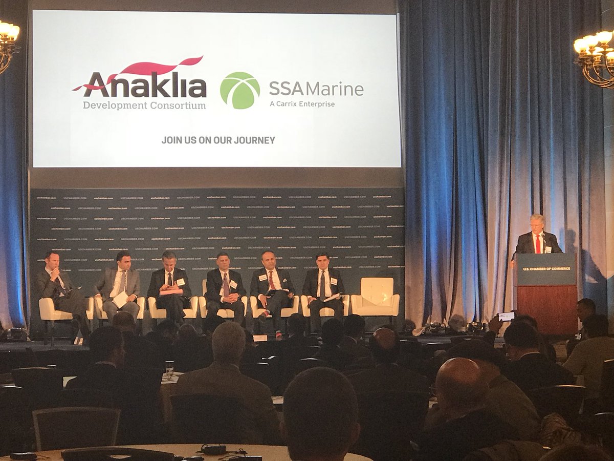GeorgianEmbassy's tweet photo. LIVE: Bob Watters of SSA Marine, Anaklia Port operator: #US &amp; #Georgia Consortium will start Port operation in 2020. #Anaklia Deep Sea Port will receive Panamax&amp;Post-Panamax ships increasing East-West connectivity. @transcaspian @USChamber of Commerce https://t.co/Xlb1EKcn7C