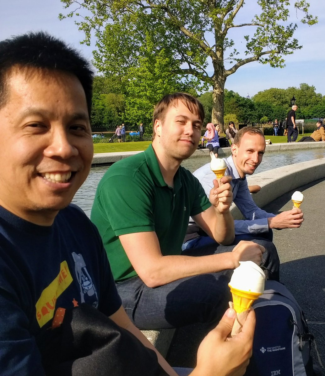 SandySherrill's tweet photo. After the .@IMS_at_50 Symposium concludes, you buy colleagues, customers, and the winner of #masterthemainframe a Mr. Whippy cone at Kensington Gardens @richardtran https://t.co/SrAmUOmNH7