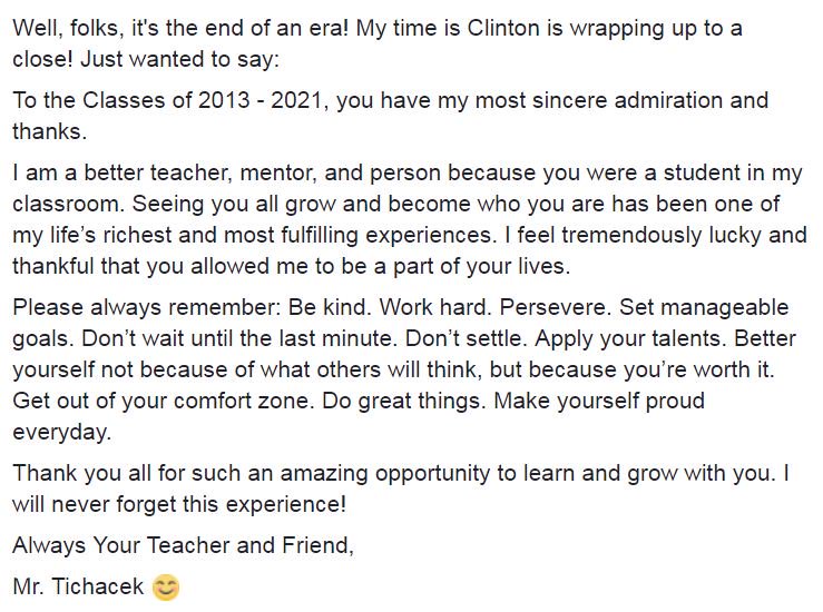 TichacekMath's tweet image. I know we still have 2 days of finals, but I'm posting this anyway.  Thanks, @ClintonMoCards , for everything!  #CardinalPride #proudteacher