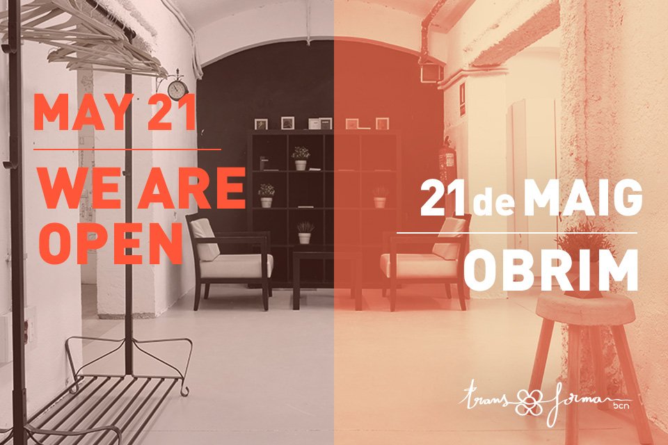 Us recordem que el proper dilluns 21 de maig obrim en l'horari habitual. Bon cap de setmana!! #coworking #transformabcn