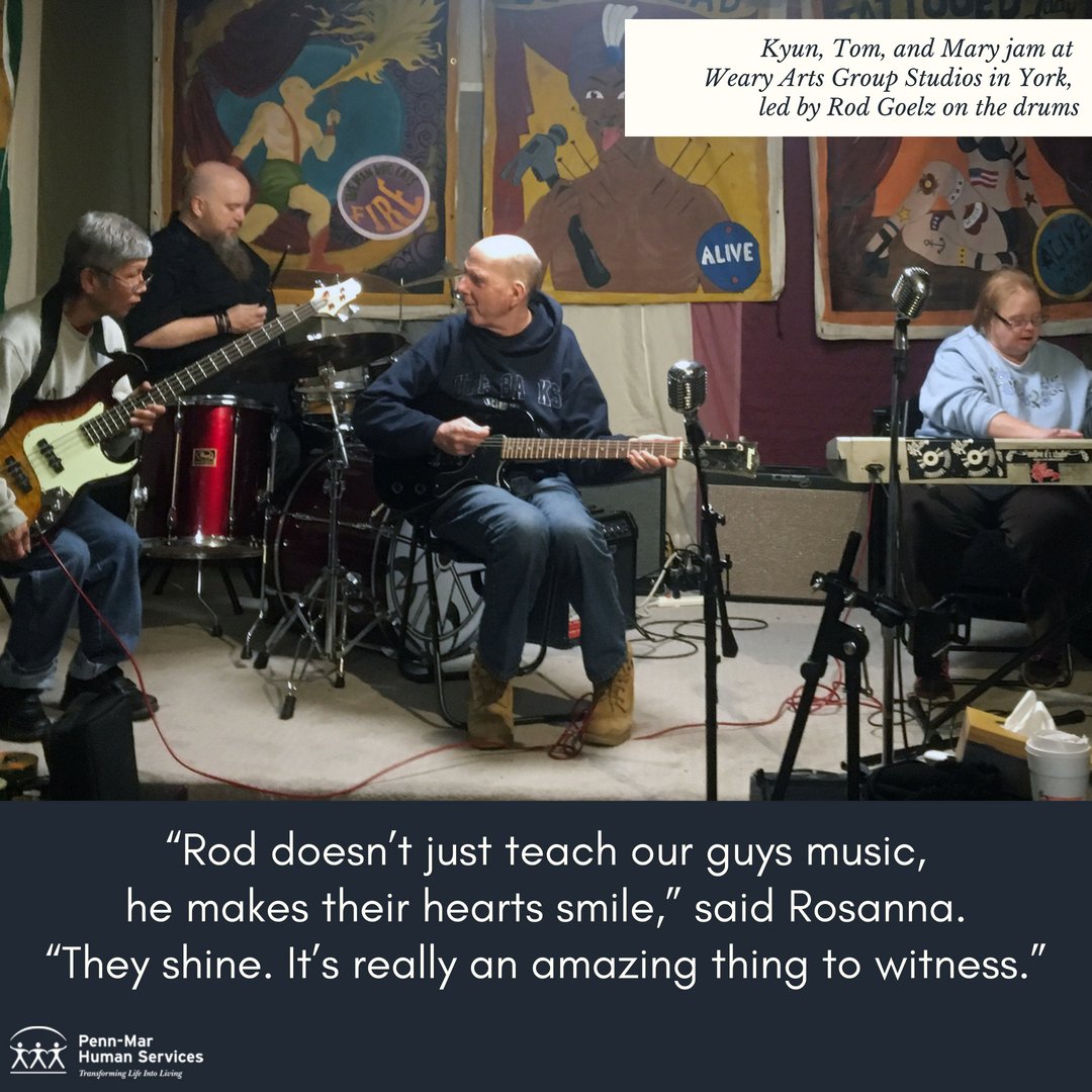 One of our CLS groups has been discovering their inner rock stars thanks to our friends at Weary Arts Group, especially Rod Goelz! Check out the full story: penn-mar.org/music-wellness…