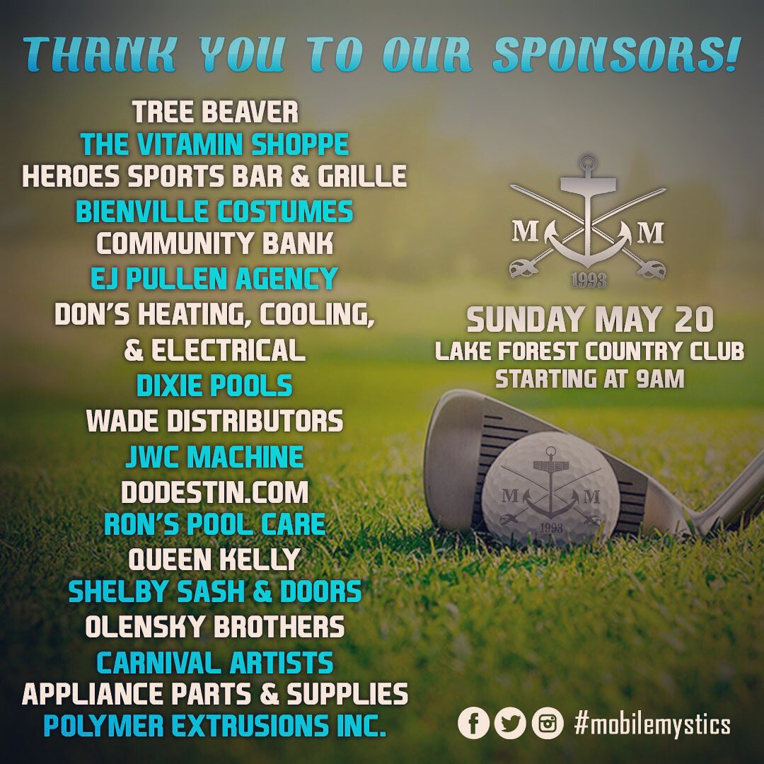 Mobile_Mystics's tweet image. We want to thank all of our sponsors for this Sunday's Golf Tournament!#MobileMystics