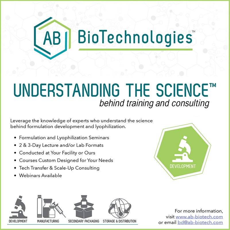 Did you know that AB BioTechnologies provides comprehensive training and consulting for formulation and lyophilization, including scale-up and tech transfer? Contact our business development team for more details on how we can help on your project. Visit ab-biotech.com.