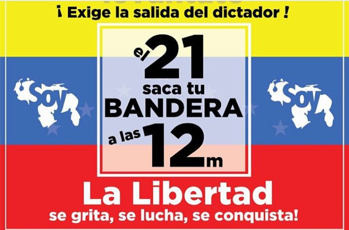 .<a href="/MariaCorinaYA/">María Corina Machado</a> convoca a toda la sociedad civil para el próximo lunes 21 de Mayo a las 12 del medio día a tomar las calles en manera de protesta por "las falsas elecciones" con una bandera de Venezuela #18may