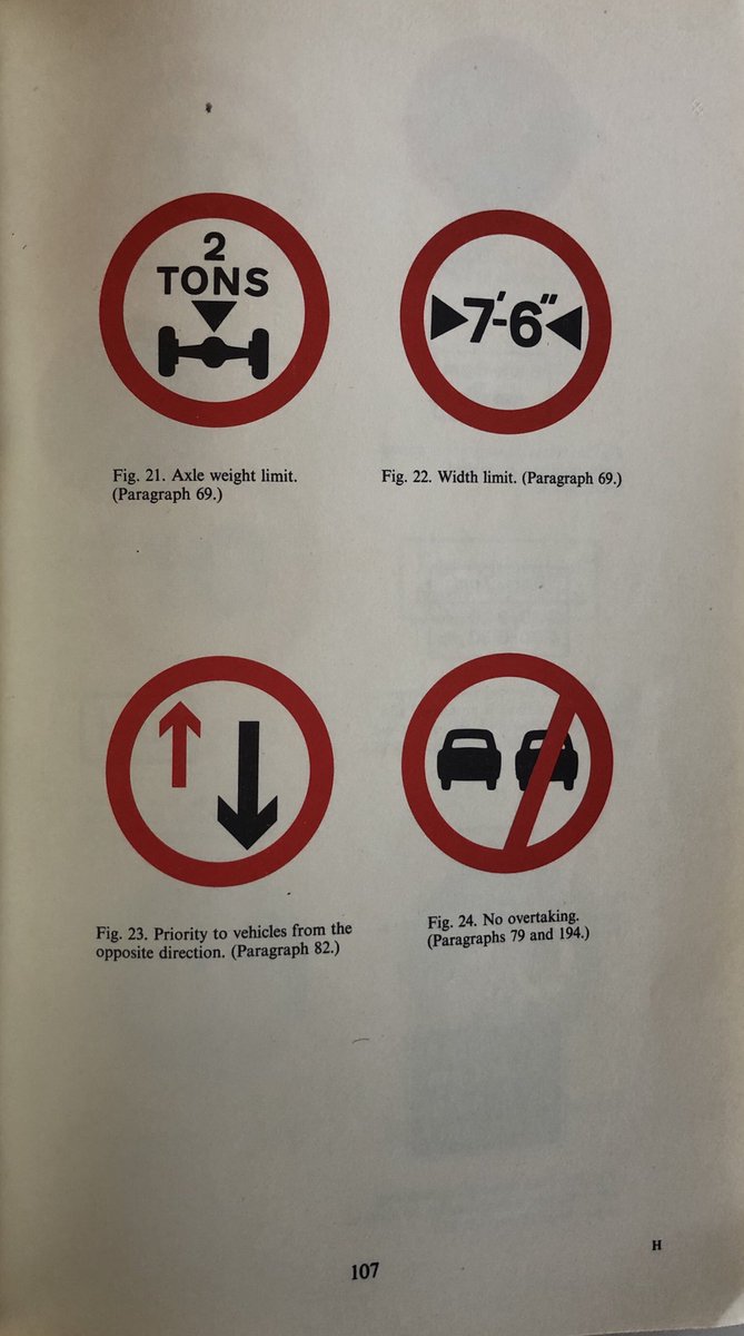 Road sign diagrams from Worboys report with red bar through right-hand car in “no overtaking” sign