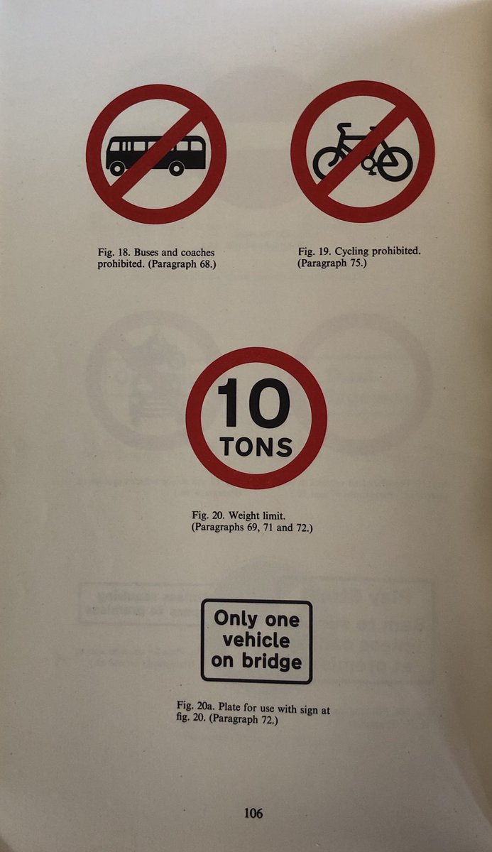 Road sign diagrams from Worboys report with red bars through “no buses” and “no cycles”