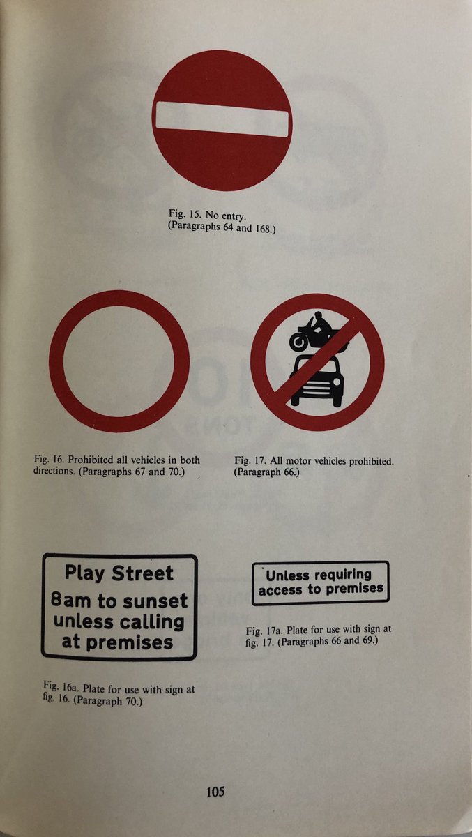 Road sign diagrams from Worboys report with a red bar through “all motor vehicles prohibited” sign