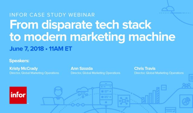 AmandaBorgen's tweet photo. Hear first-hand from marketing operation leaders how @Infor marketing went from disparate tech stack to modern #marketing machine. https://t.co/ZgXG5w29ho #TeamInfor https://t.co/s7I9QV5BwA