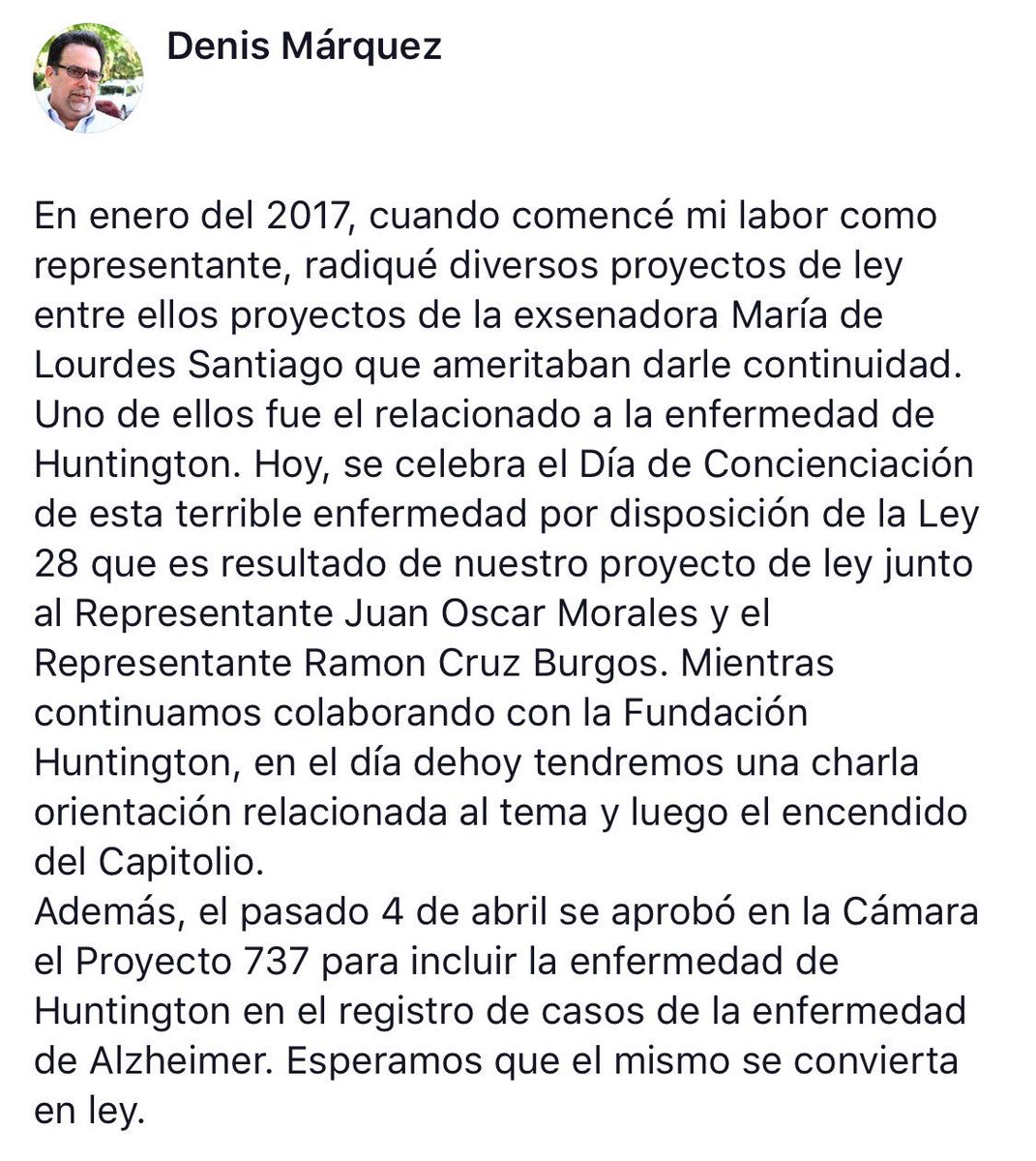 denismarquezpip's tweet photo. Hoy se celebra el Día de Concienciación de la enfermedad de Huntington por disposición de la Ley 28 que es resultado de nuestro proyecto de ley junto a los representantes @juanoscar2016 y @ramonluis34. Continuaremos colaborando con la @HDPuertoRico. https://t.co/UcaK96oiGg