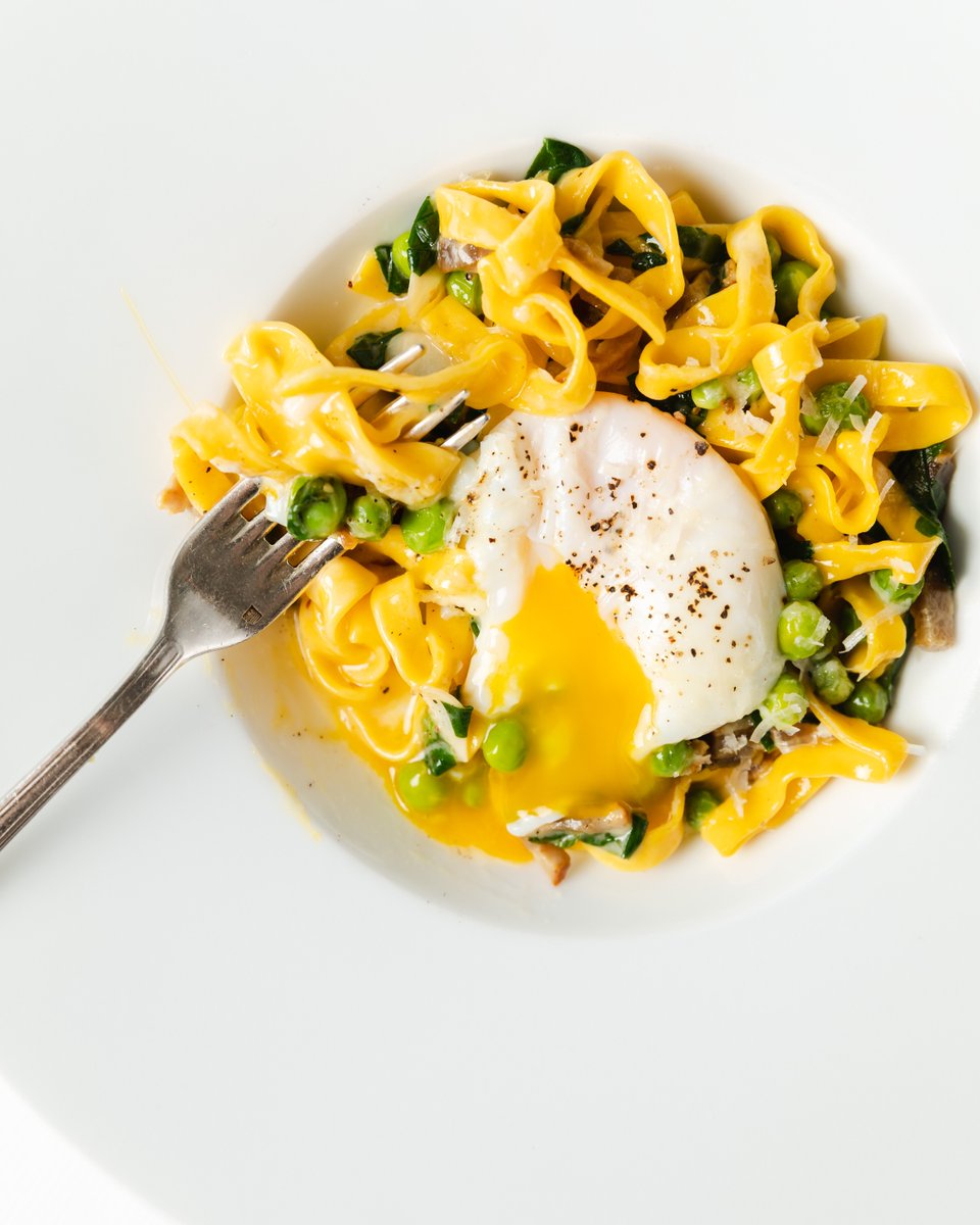 New to our Spring menu 🍝 Tagliatelle with pancetta, ramps, a slow poached egg, and parmesan