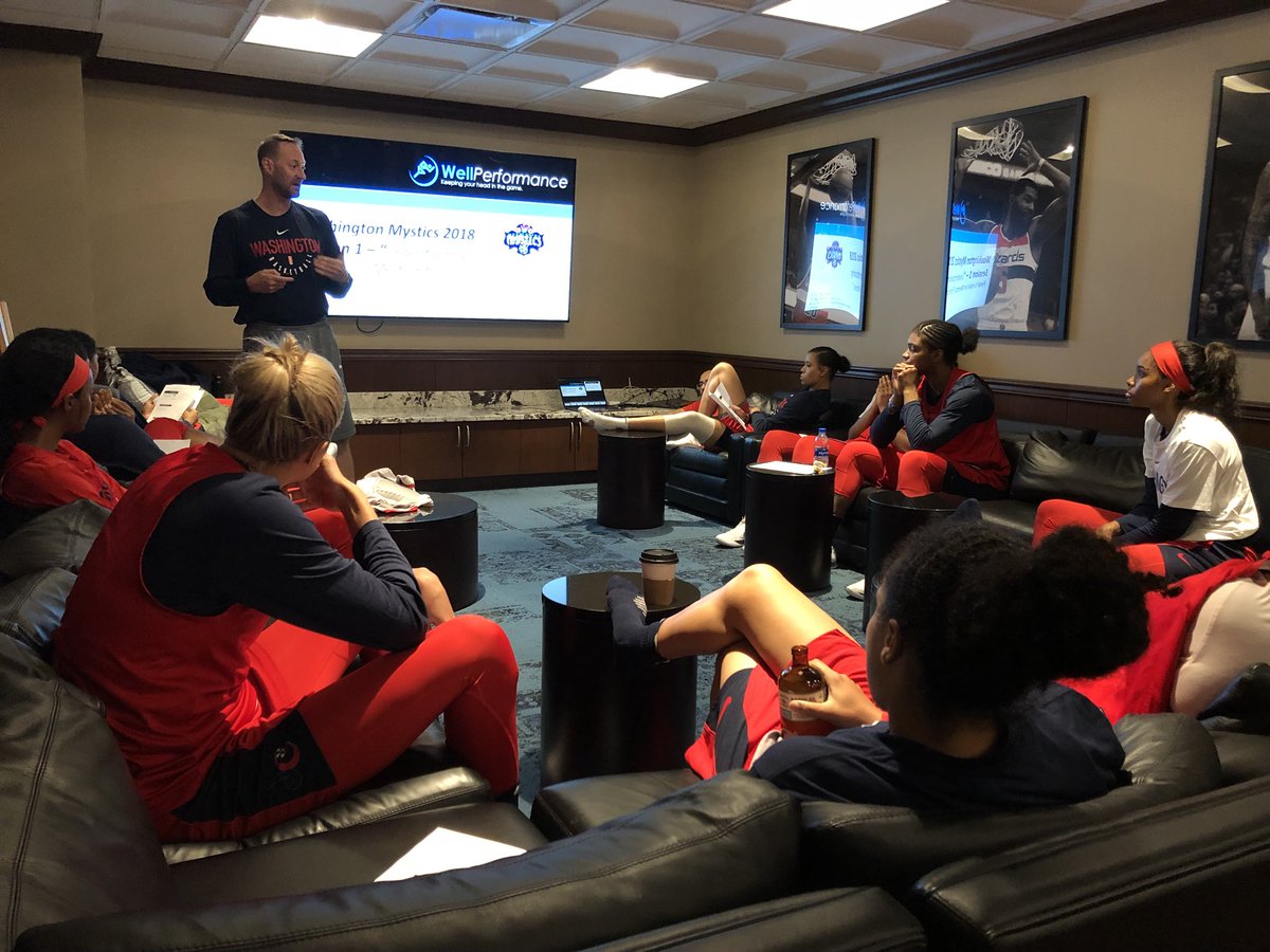 Wellperformance's tweet photo. First full @WashMystics 2018 roster team session in the books! Mastery of the #performanceMind begins with #emotionalregulation. #lovetheprocess #buildthefoundation #attentionControl https://t.co/vJJKEoHxZT