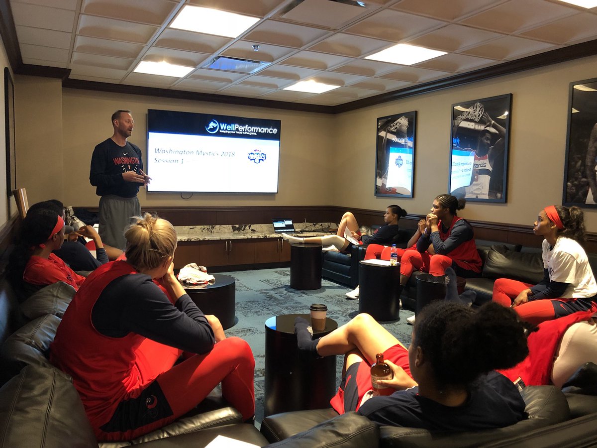 Wellperformance's tweet photo. First full @WashMystics 2018 roster team session in the books! Mastery of the #performanceMind begins with #emotionalregulation. #lovetheprocess #buildthefoundation #attentionControl https://t.co/vJJKEoHxZT