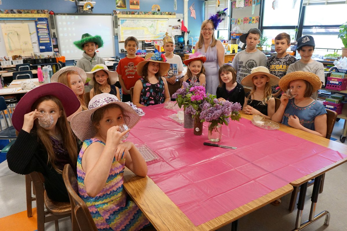 The ladies and gentlemen in Mrs. Veldhuizen's class are enjoying some activities today in anticipation of the royal wedding this weekend. The ladies were excited to partake in a high tea. The gentlemen...well you can see for yourself. #royalwedding #harryandmeghan
