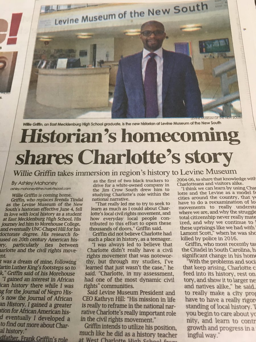 “In order to really make a city progress, you have to have a really rigorous understanding of local history. That’s when you begin to care about your community, and learn to contribute to its growth &amp; progress in a really meaningful way.” -Willie Griffin  thecharlottepost.com/news/2018/05/1…