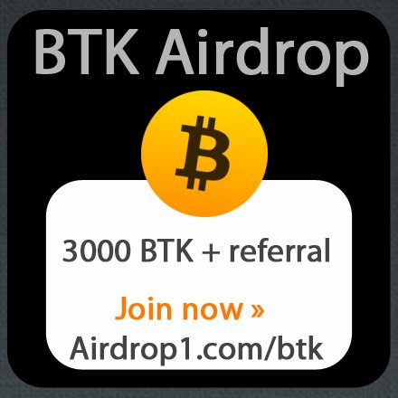 Jarbasbc's tweet image. Huge #BTK #Airdrop 3000 tokens! Follow @bitcoin_token &amp;amp; @Airdrop1com and join the airdrop  airdrop1.com/btk/ #crypto  #ICO #Blockchain #Bounty #airdrops #tokens #ERC20 #ETH #crypto #cryptocurrency